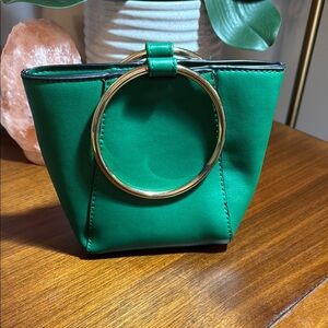 Green Handbag with Gold Accents